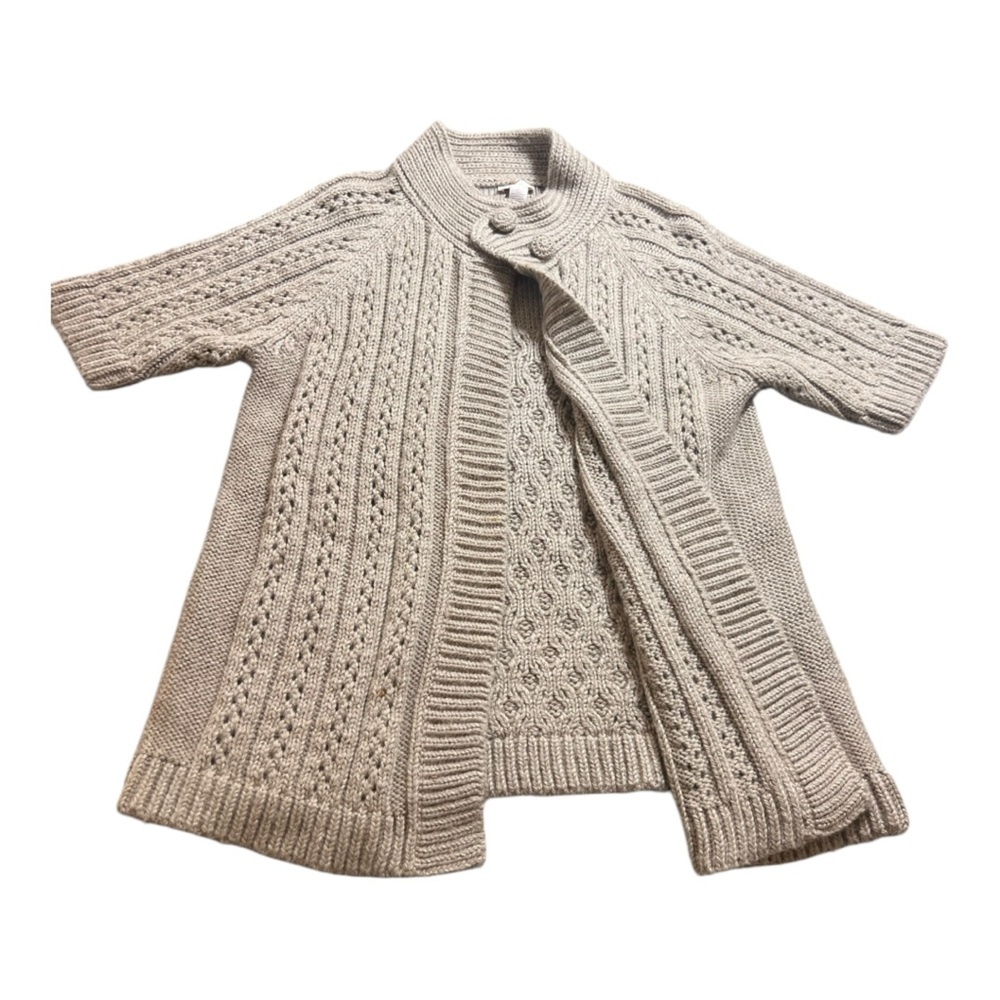 CHICOs Wool Blend Short Sleeve Sweater Jacket Size 2 12 Mandarine Style Collar